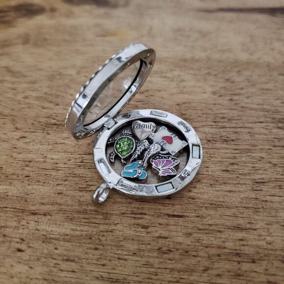 NEW Silver Floating Charm Locket CZ Halo Interchangeable Family & Summer Friends - Picture 10 of 13